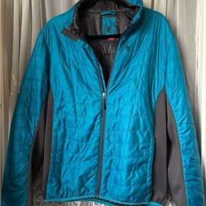 Spyder Men’s Turquoise Quilted Puffer Jacket with Charcoal Panels